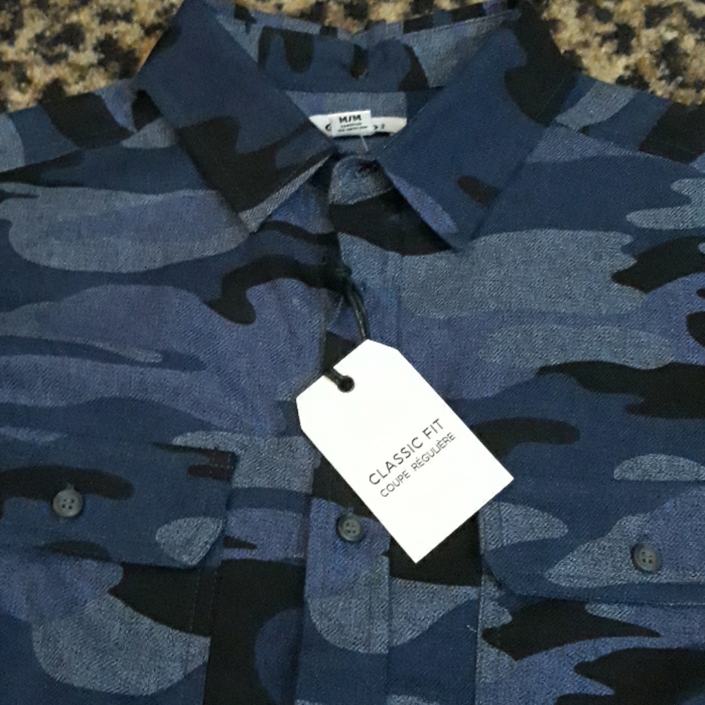 COMO Man CARGO Cotton Button front SHIRT jacket layer CAMOUFLAGE BLUE MENS NEW M - Picture 5 of 5